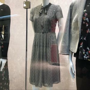 Ann Taylor 00P Petite Herringbone Tie Neck Dress